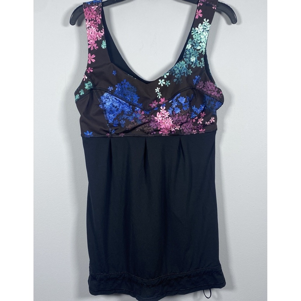 Lululemon Black Petal Pop Floral Multi Tame Me Tank Top Women's Size 6 Gym